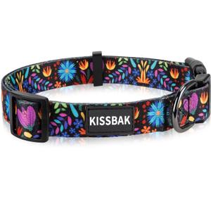KISSBAK Dog Collar for Medium Dogs - Special Design Cute Girl Dog Pet Collar Soft Adjustable Fancy Floral Girl Puppy Dog Collars (M, Floral Purple)