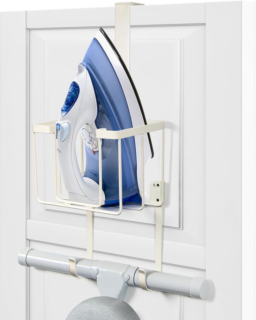 ORLESS Over The Door/Wall Mount Ironing Board Hanger, Laundry Room Iron and Ironing Caddy Board Storage Holder White