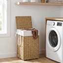 SONGMICS HOME Laundry Hamper with Lid, Clothes Basket with Removable Liner and Handles, 17.2 Gallon, Foldable Narrow Laundry Organizer for Bathroom, Bedroom, Light Brown, 65 Lwith Lid
