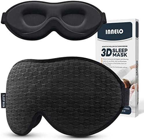 INNELO 3D Contoured Sleep Mask for Side Sleepers - 100% Light Blocking Sleeping Mask for Men & Women, Soft and No Pressure on Eyes - Airplane Blindfold, Night Eye Cover for Travel, Nap, Yoga, Black