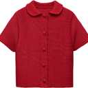 Tanming Womens Cardigan Sweaters Soft Chunky Knit Top Short Sleeve Button Loose Outerwear Sweater (Large, Red)