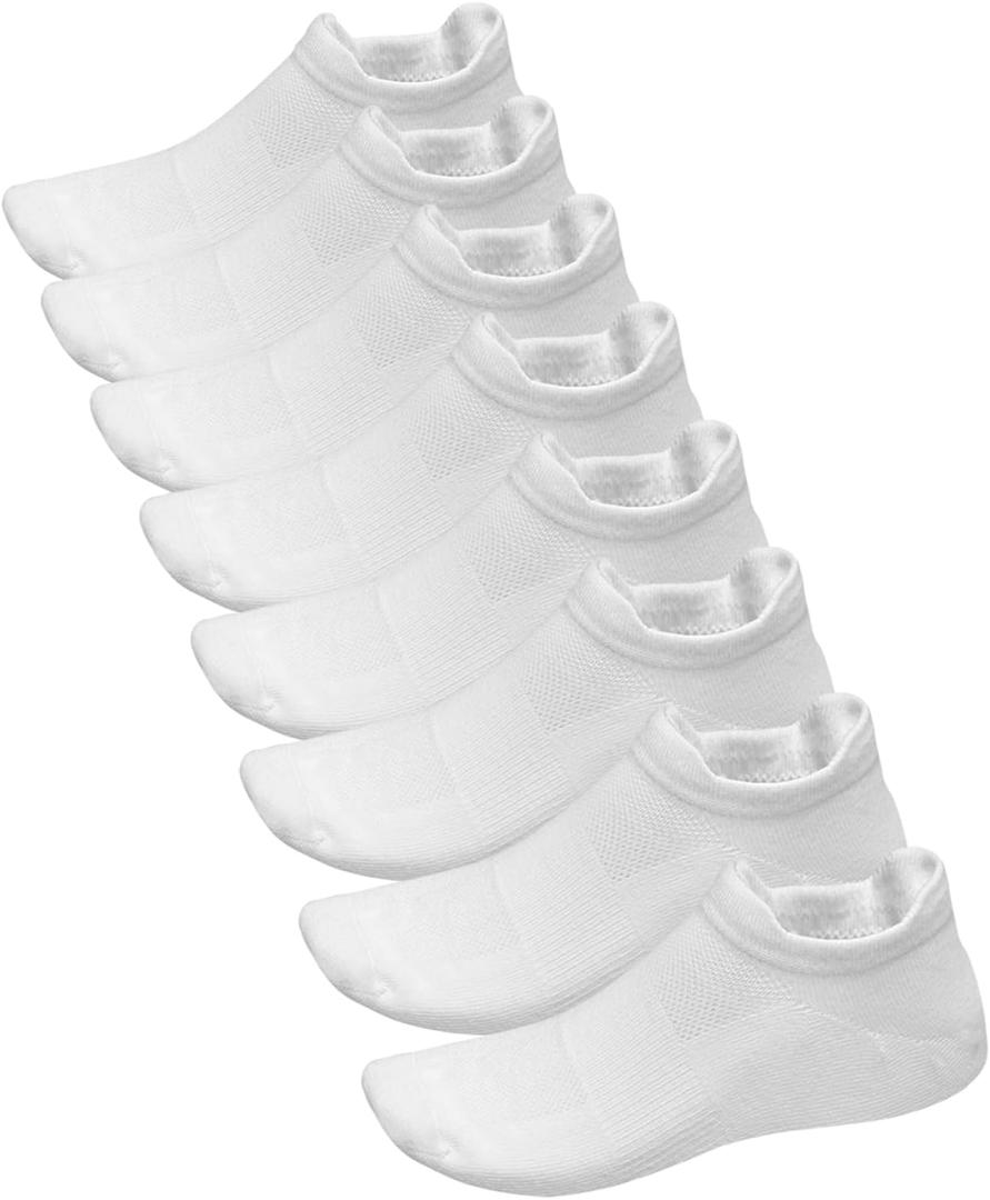 Thin Lightweight Women's & Men's Low Cut Socks, 8 Pairs Running Socks – Front & Back Tabbed, Breathable Cotton (White)