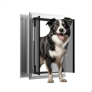 Dog Door for Wall, Energy Efficient French Doggy Door with Aluminum Frame, Telescoping Tunnel, Magnetic Flaps and Sliding Lock Panel, Easy Install for Walls 4"- 7 7/8" Thick, Large (up to 80 lbs)