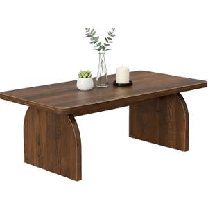 Farmhouse Coffee Table for Living Room - Dark Wood Rustic Rectangle Coffee Table Walnut, Solid Wooden Brown Center Table
