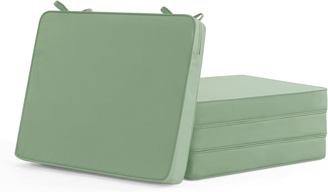 Outdoor Chair Cushions Set of 4: Waterproof & Fade Resistant Deep Seat Cushion for Patio Furniture - 24 x 24 Inch Chair Pad with Ties and Hidden Zipper - Patio Chair Cushion Replacement, Sage Green