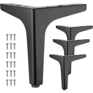 4 Pcs 5 Inch Metal Furniture Legs, Modern Style Furniture Sofa Legs Metal Matte Black Triangle Feet for Table Cupboard Sofa Couch Chair DIY Replacement Feet - with Rubber Floor Protectors