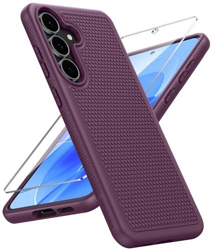 FNTCASE for Samsung Galaxy S25 FE Case: Shockproof Protective Lightweight with Screen Protector Duty Rugged Cell Phone Cover Non Slip | Military Grade Drop Protection for S25FE(Burgundy, 6.7inches)