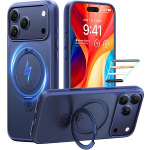 TORRAS Ostand Magnetic for iPhone 17 Pro Case, Fit for MagSafe, 4X Military Drop Protection, Camera Control, Slim Phone Case for iPhone 17 Pro with Kickstand, Translucent Matte Cover 6.3", Deep Blue