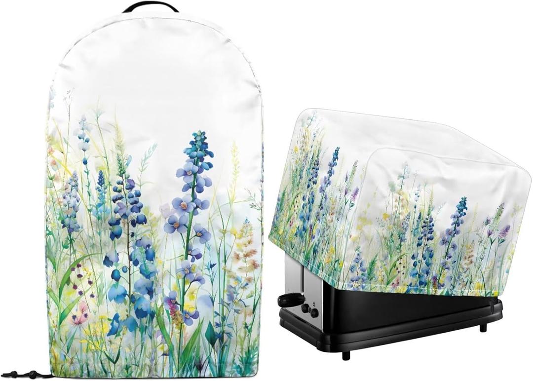 Kitchen Small Appliance Dust Covers Set of 2 Stand Mixer Food Processor Blender and Toaster Bread Maker Oven Oil-proof Protector Covers Blue Green Floral Print