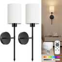 NIORSUN Battery Operated Wall Sconce Set of 2, Black Wireless Rechargeable Wall Lights with 5200mAh Dimmable Detachable Bulbs and Remote, 9 Colors Sconces Wall Decor for Bedroom Living Room Hallway (20.67 inch)