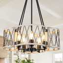 Farmhouse Chandelier, 5-Light Dining Room Light Fixture, 20.5" Rustic Drum Chandeliers Kitchen Island Lighting, White Oak Industrial Chandelier Hanging Pendant Light for Bedroom Hallway Entryway Foyer