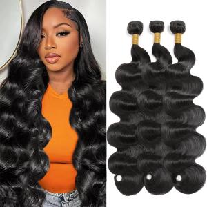 Body Wave Bundles Human Hair 16 16 16 Inch Unprocessed Brazilian Hair 12A Grade 3 Bundles Human Hair Extensions for Women Natural Black