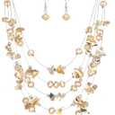 Multi-Layer Boho Shell Beaded Necklace for Women Colorful Crystal Strand with Silver Beads Statement Collars Necklace and Earrings Costumes Jewelry Sets for Women