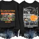 Halloween Sweatshirts Halloween University Halloween Town Pumpkin Spooky Women Graphic Fall Pullover (Large, P2)