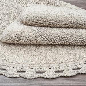 Half Moon Circle Bohemian Bathroom Rug with Handwoven Chrochet Border, Beautifully Handcrafted 100% Cotton Mat - 22x42", Round Boho Bedroom Rug, Boho Bathroom Dcor, Machine Washable - Charcoal Grey