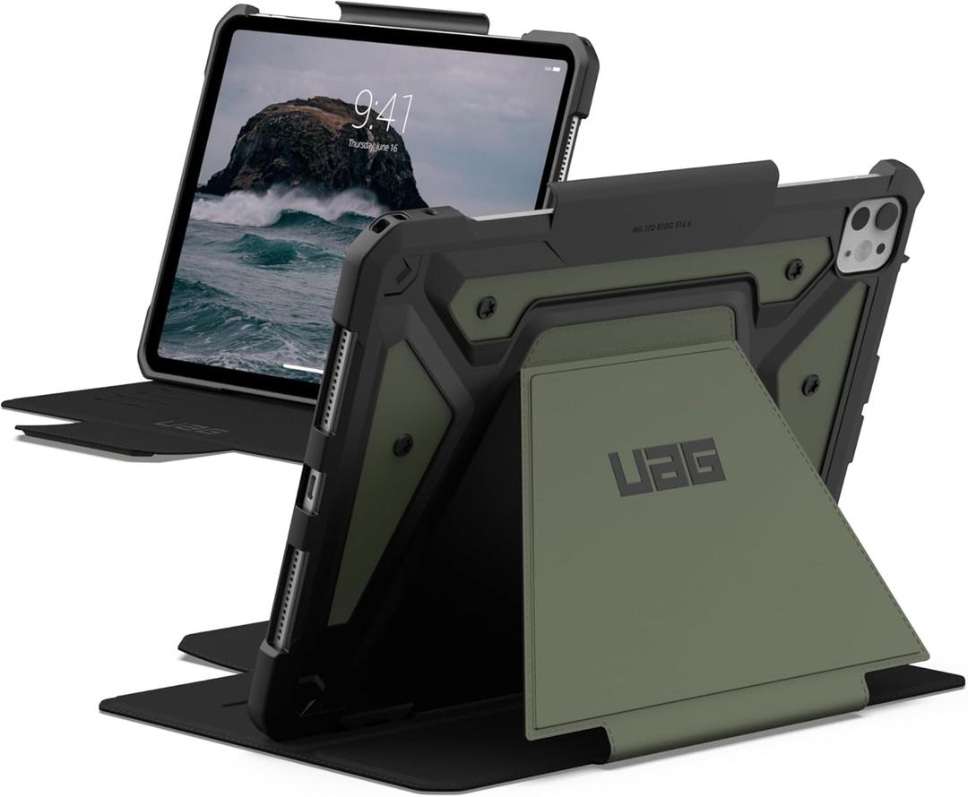 URBAN ARMOR GEAR UAG Designed for iPad Pro 11" Case M5 2025 6th Gen, M4 2024 5th Gen A3357 A3358 A3359 A2836 A837 A3006, Adjustable Multi-Angle Stand Folio Cover w/Pencil Holder, Metropolis SE Olive