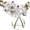 Artificial White Orichid Artificial Flowers in Clear Glass WaterFilled Vase  Silk Fake Plants Table Centerpiece for Home, Shelf, Office & Dining Decor, MaintenanceFree