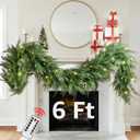 Christmas Cedar Garland Realistic - Cypress Decorations with Lights 6ft for Mantle Lighted Faux Pine Garlands for Xmas Home Decoration Indoor Stairs Railing Fireplace Outdoor 6 ft Prelit Door Decor