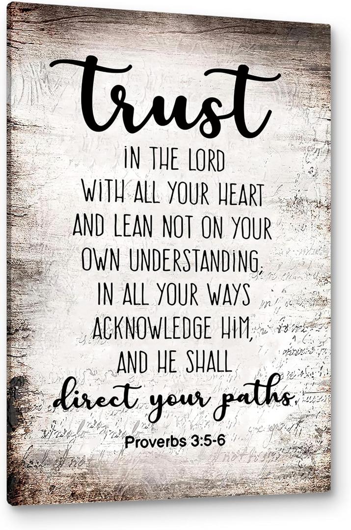 PHAMTE Proverbs 3 5-6 Trust In The Lord With All Your Heart Christian Wall Art, Bible Verse Scripture Wall Decor, Christian Religious Print Framed Canvas Wall Art Home Room Office Church Decor 24x36in