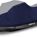 Jet Ski Cover - Waterproof, Trailerable, Fits Seadoo, Yamaha, Jet Ski Watercraft (116"-125", 2 Seater), Gray & Navy