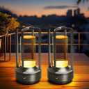 Set of 2 Cordless Table Lamps, LED Rechargeable Battery Operated Desk Lamps with 3 Color Stepless Dimmable, Small Light Portable for Outdoor Patio Bar Restaurants Bedroom Bedside (Silver)