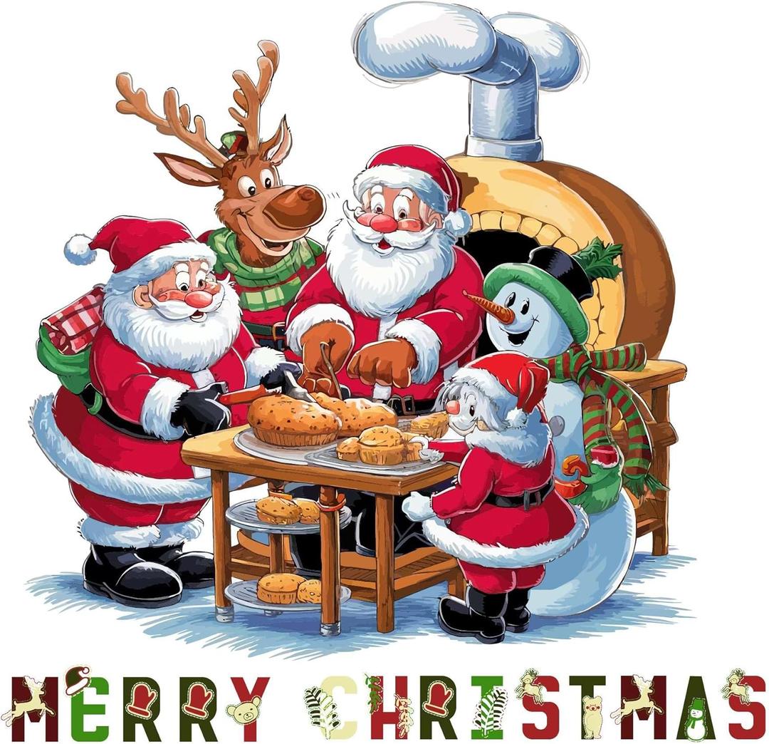 Family Merry Christmas Beautiful Quote Wall Decal Decoration Santa Claus Reindeer Snowman Christmas Characters Happy Holiday Gift Lasts Years and Easily Removable - Size: 20 in(W) x 20 in(H)