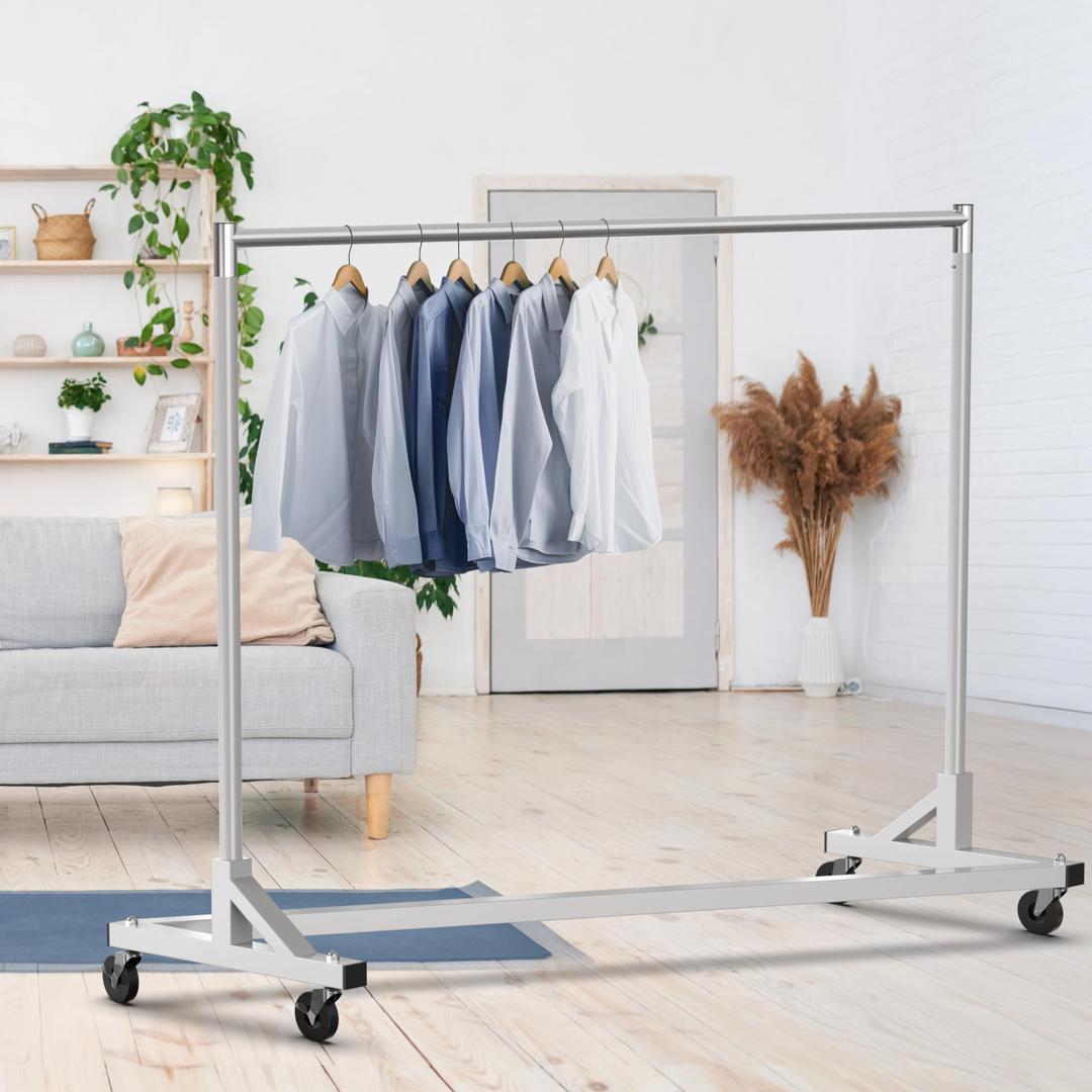 Simple Houseware Industrial Grade Z-Base Garment Rack, 400lb Load with 62in extra long bar
