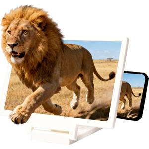 Smartphone Screen Magnifier, 3D HD Foldable Amplifier, Phone Stand with, Adjustable Angle Gift for Mom Dad, Family Portable Universal Enlarger Movies Gaming Video (White)