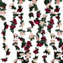 8Pcs 63Ft Burgundy Rose Garland, Fake Flower Vines, Artificial Vine Flowers, Rose Hanging Garland for Party Wedding, Garden, Room Table, Christmas, Backdrop Wall Arch Decor