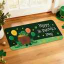 St. Patricks Day Rug Welcome Door mat 17x29 inch, Green Clover Lucky Door Mat for Front Door, Non-Slip Low Profile Indoor Outdoor Entryway Mat, Holiday Seasonal Home Decor (V3)