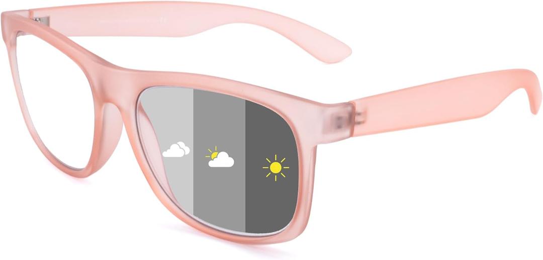 Photochromic Reading Glasses for Women Men, Womens Mens Full Reading Sun Glasses Variable Tinted Readers Grey Color Lens Pink Frame, +3.0