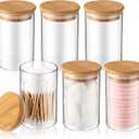 6 Pack Glass Apothecary Jars with Lids Bamboo Bathroom Accessories Cotton Balls Pads Swabs Holder Jar Bathroom Canisters for Vanity Accessories Storage