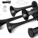 Truck Horn 150dB 4 Trumpet Train Horns Kit for Truck 12V Air Horn for Trucks Super Loud Train Horns with Compressor for VehicleTrain Boat (black with air pump Wire harness and buttons, 12v)