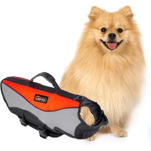 LISPOO Dog Life Jacket & Swimming Safety Vest, Buoyant Float Coat with Handle & Reflective Strips for Small Dogs, Water Rescue Vest for Boating, Pool, Beach(Size XS)