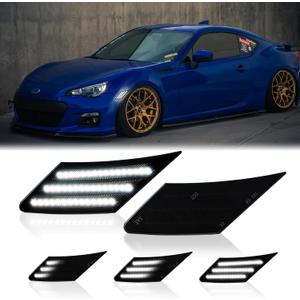 LED Side Marker Lights for 2013-2016 Scion FR-S, 2013-2021 Subaru BRZ, 2017-2021 Toyota 86 Front Signal Lamps, Smoked Len 2PCS (Sequential White)