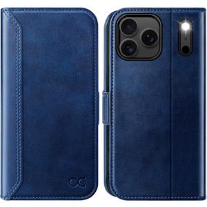 OCASE Compatible with iPhone 17 Pro Wallet Case, PU Leather Flip Folio Case with Card Holders RFID Blocking Kickstand [Shockproof TPU Inner Shell] Phone Cover 6.3 Inch 2025, Retro Blue