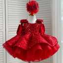 Fairy Tale Tutu Dress for Girls – Sparkly Party Dress with Sequin Bow Headband for Birthdays and Celebrations (Red)