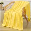Puncuntex Yellow Throw Blanket 50"60",Super Soft Flannel Fleece Plush Cozy Blanket with 3D Jacquard Square Grid Design Luxury for Couch Sofa Chair