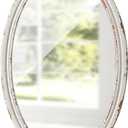 Antique Arendahl Glam Ornate Oval Mirror 24" X 14", Hanging Distressed White Vintage Mirrors for Wall Decor Living Room, Wood Mirrors for Bathroom Entryway, Horizontal or Vertical