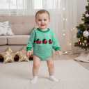 ZAXARRA Baby Christmas Sweatshirt Romper Striped Waffle Knit Jumpsuit Christmas Tree Embroidery Cute Boy Girl Holiday Outfit (0-3 Months, Green)