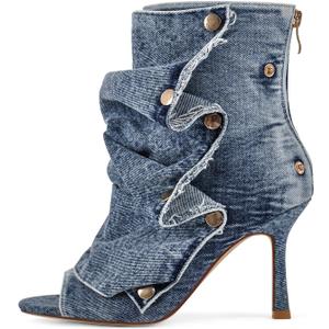 sexytag Women's Peep Toe Booties Slouchy Stiletto Kitten Heel Shark Boots Open Toe Back Zipper Fashion Ankle Short Boot, 11