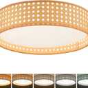SineRise 12.8" Modern Flush Mount Ceiling Light Fixture with Remote Control,24W 5CCT Dimmable Rattan Ceiling Light 2700K-6000K Adjustable Boho Ceiling Light for Bedroom Livingroom Kitchen Hallway (Yellow)