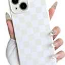 MINSCOSE for iPhone 15 Case Aesthetic Checkered Plaid Checkerboard Design Pattern ,Trendy Slim TPU Shockproof Protective Full Camera Protection Phone Cover-White