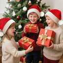 Santa Hat Christmas Hat for Adults Kids/Baby, Red Knitted Beanie Hats with Pompom, Unisex Xmas Holiday Hats with Gift Bag (Red, XS)