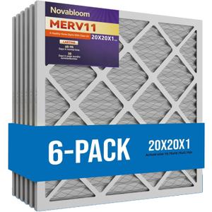 NOVABLOOM 20x20x1 Air Filter Merv 11 Dust defense (6 Pack) Pleated HVAC AC Furnace Air Filters Replacement Actual Size : (19.75x19.75x0.75 inches)