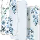 Hungo Compatible for iPhone 15 Plus Case Floral Flower Cute Clear Design, Girly for Women Girls Floral Transparent Blue Anemones