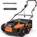 TIECTOWN 16-Inch 15.5 Amp 2-in-1 Electric Dethatcher and Scarifier with 14.5-Gallon Collection Bag, Lawn Dethatcher with 5-Position Depth Adjustment, Blade Replacement Without Tool - Orange