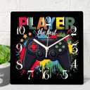 ArtSocket Game Gamer Kids Wooden Wall Clock Silent Non-Ticking, Colorful Gamepad Gaming Kids Square Rustic Wall Clocks Decor for Home Kitchen Living Room Office, Battery Operated(12 Inch)