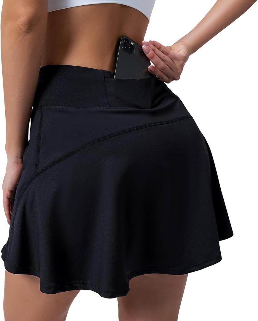 Women's Tennis Skirt High Waisted Pleated Athletic Skorts Skirts for Women with Pockets Sports Casual Skirts (Black, L)