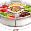 Divided Serving Tray with Lid and Handle,Large Snack Spinner,Snackle Box Container, Multi-purpose Food Platter for Charcuterie Veggie Fruit, Taco Tuesday Movie Night Travel Beach Picnic Essentials (11.4", White)